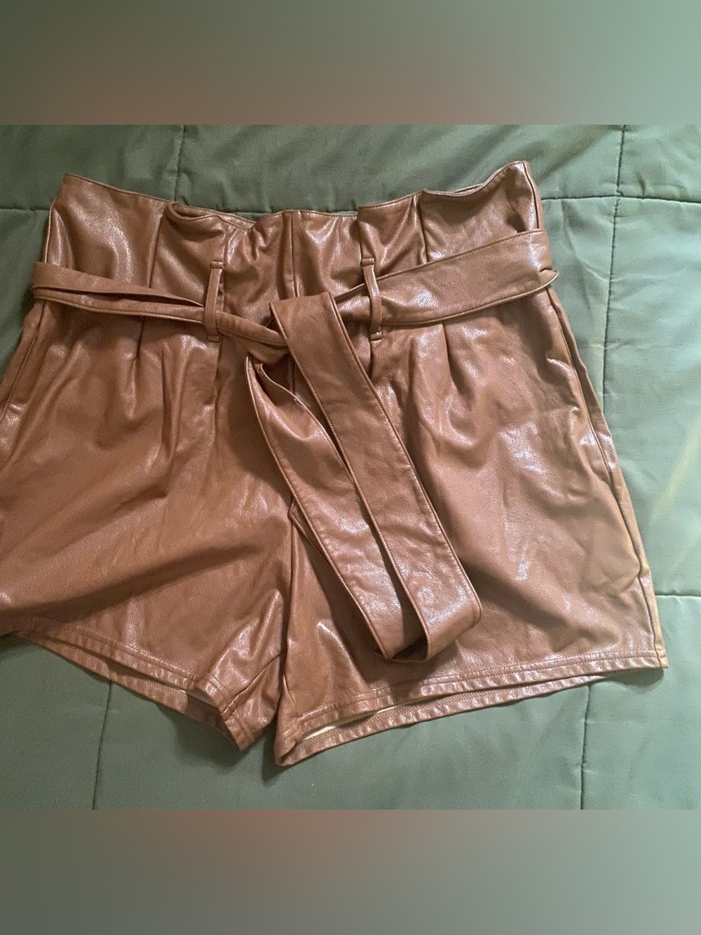 High-Waist Faux Leather Paperbag Shorts